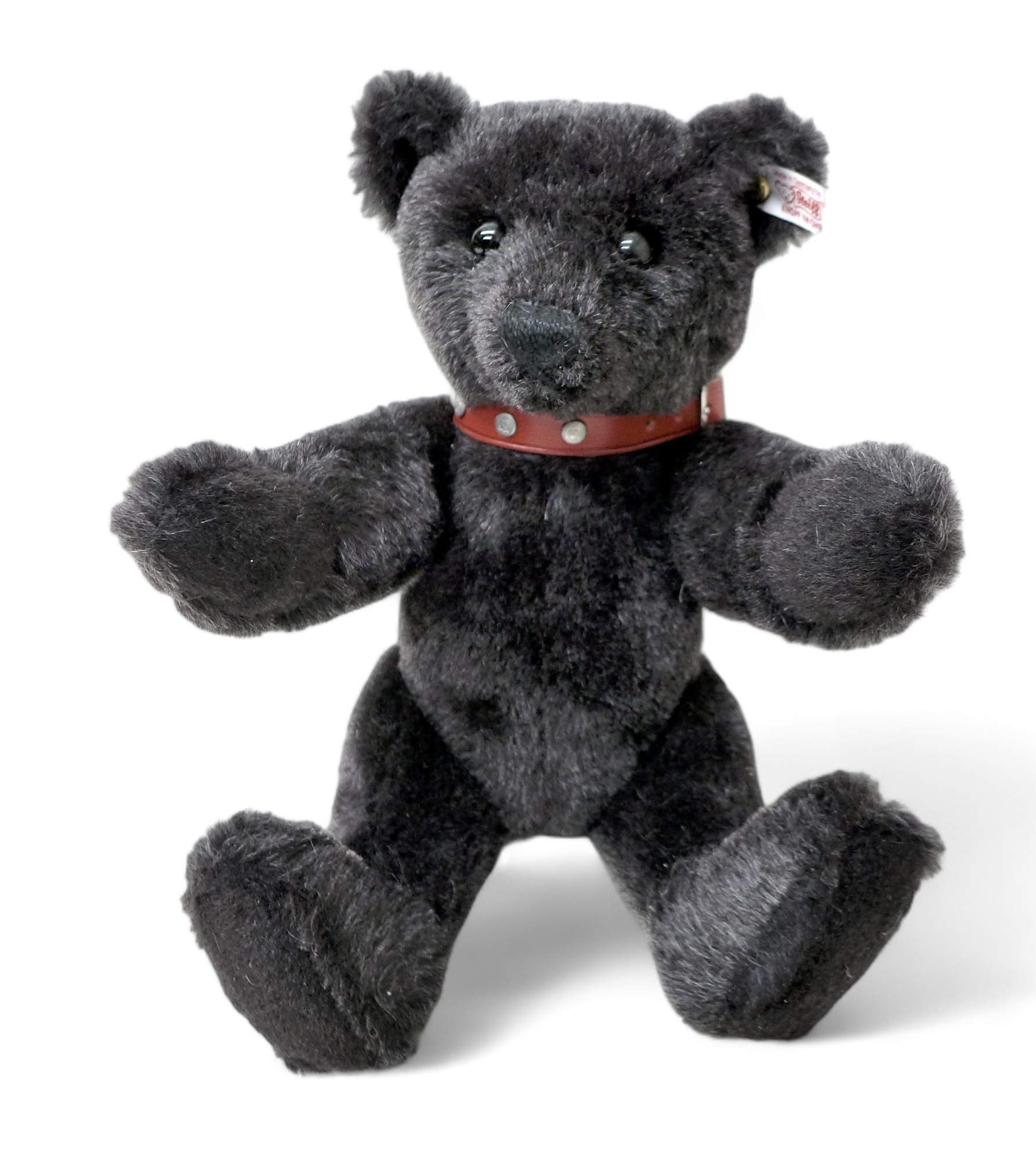 Steiff Teddy Bear Black Bear with red studded collar, Black mohair, poseable five jointed bear, - Image 6 of 13