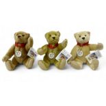 Three Steiff Anniversary Bears, Cinnamon bear, no. 02750, Brass bear, no.02325, and Light Blond