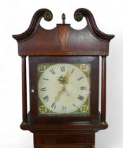 A 19th century oak cased longcase clock, with cream painted dial, fruit painted spandrels, date