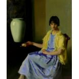 Archibald George Barnes RP ROI RI (British, 1887-1972): a half length portrait of a woman, signed