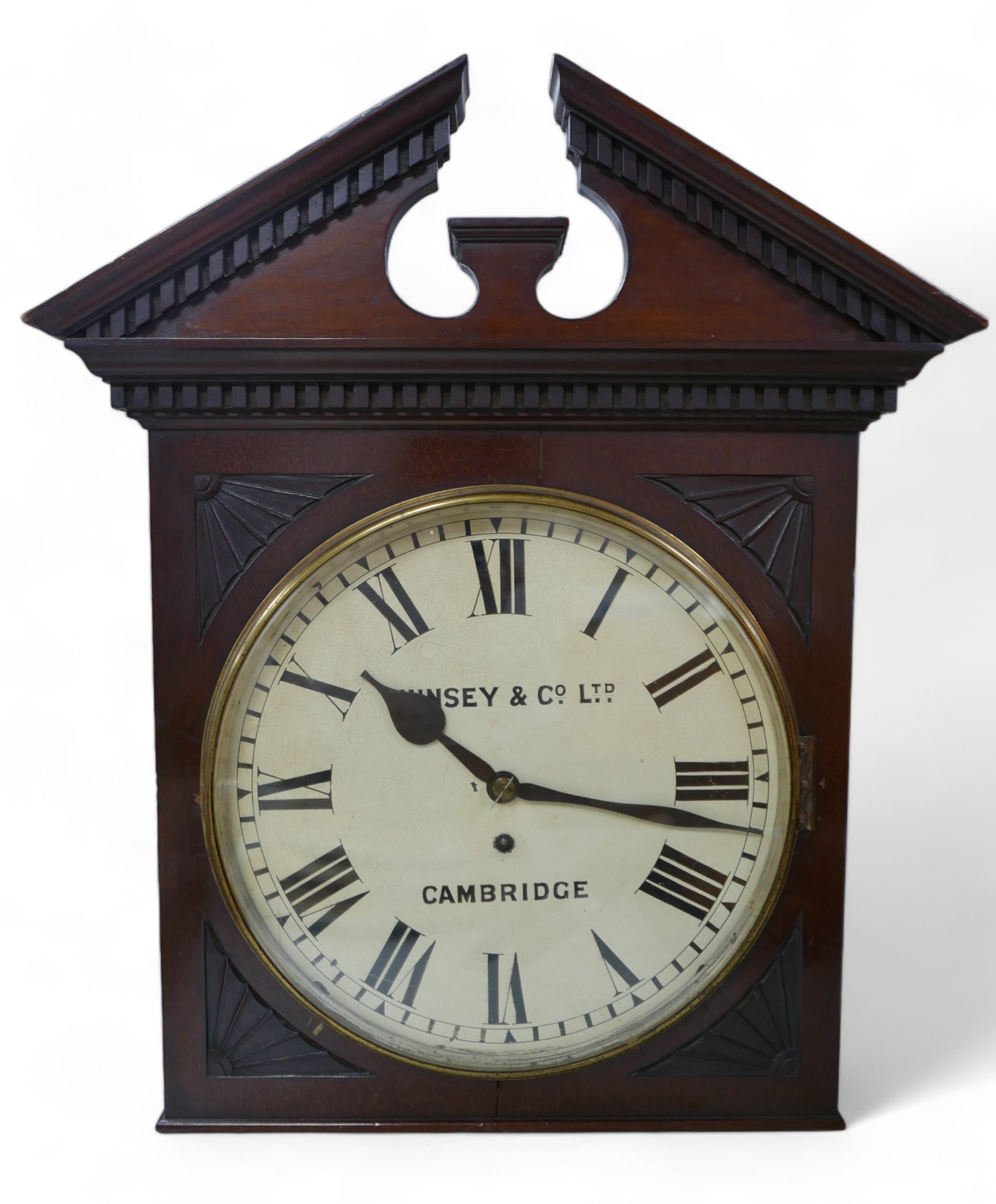 A good late Victorian mahogany library clock with a 12 inch painted dial signed MUNSEY & Co Ltd