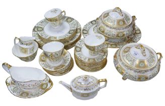 A Royal Crown Derby bone china Green Derby dinner/tea service. Forty pieces including a pair off