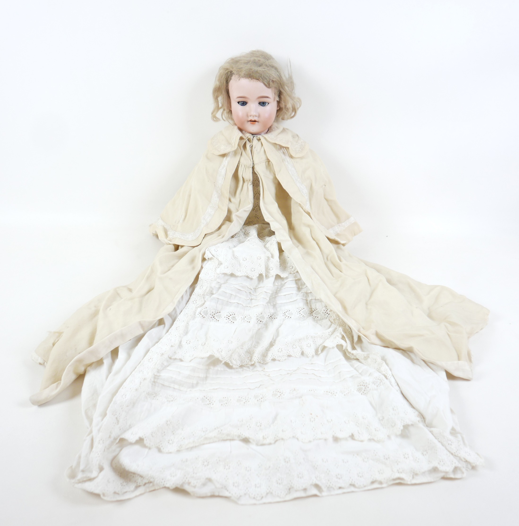 An Armand Marseille bisque porcelain headed doll with open mouth and sleepy eyes, 80cm tall. Some - Bild 12 aus 14