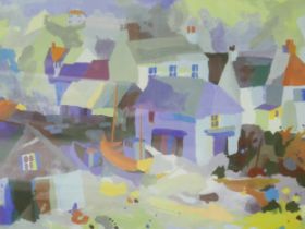 Richard Tuff limited edition print Cadgwith boathouse 101/200, frame size 89cm by 74cm.