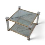 A clear glass and brass /gilt side or coffee table, two tier, square Italian.