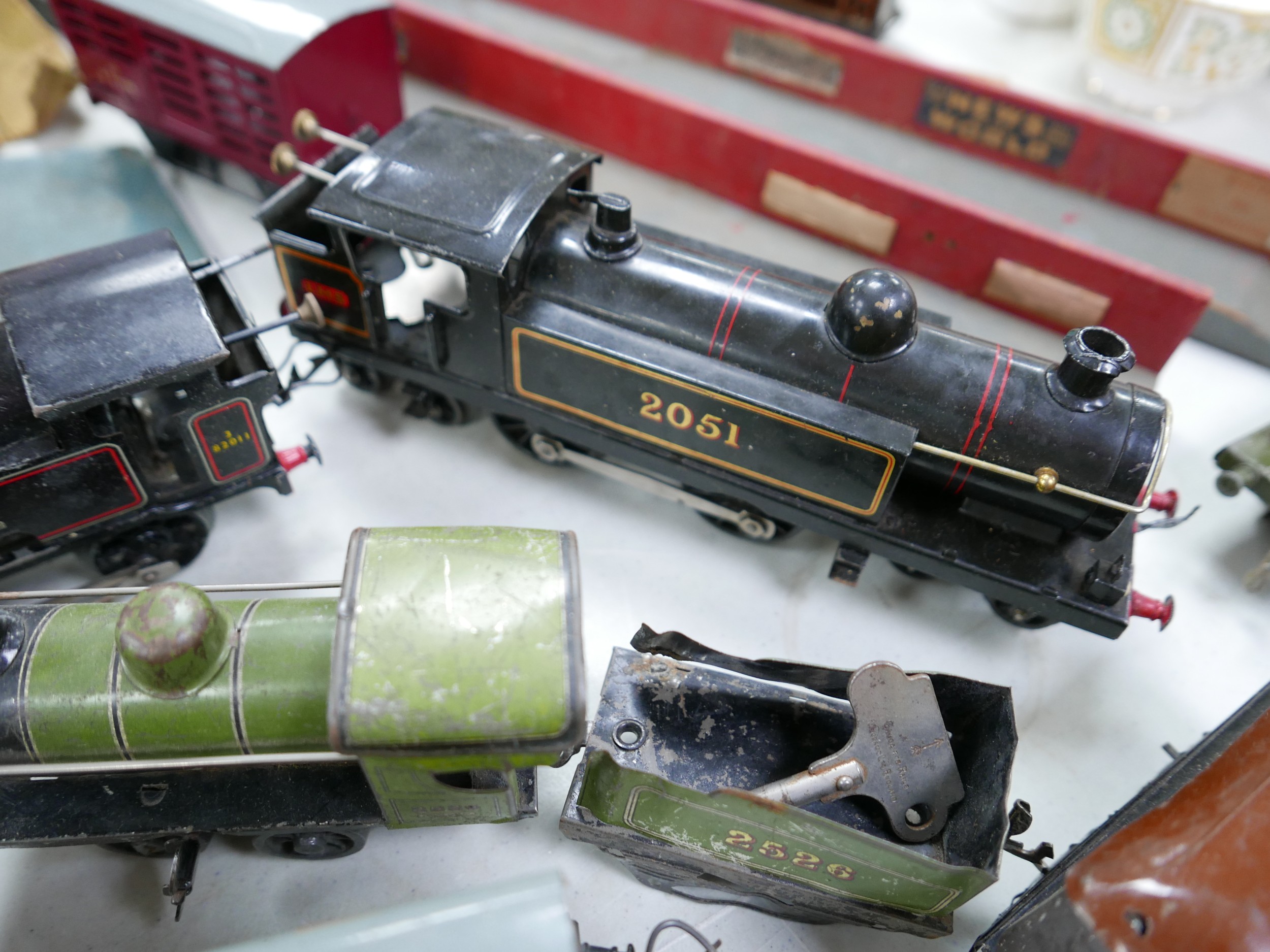 Hornby O-gauge tinplate clock work train set comprising a 4-4-4 L.M.S locomotive, three other loco' - Image 2 of 5