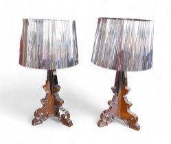 A pair of Kartell Bourgie lamps, model designed by F. Laviani, with silver coloured shades (2)