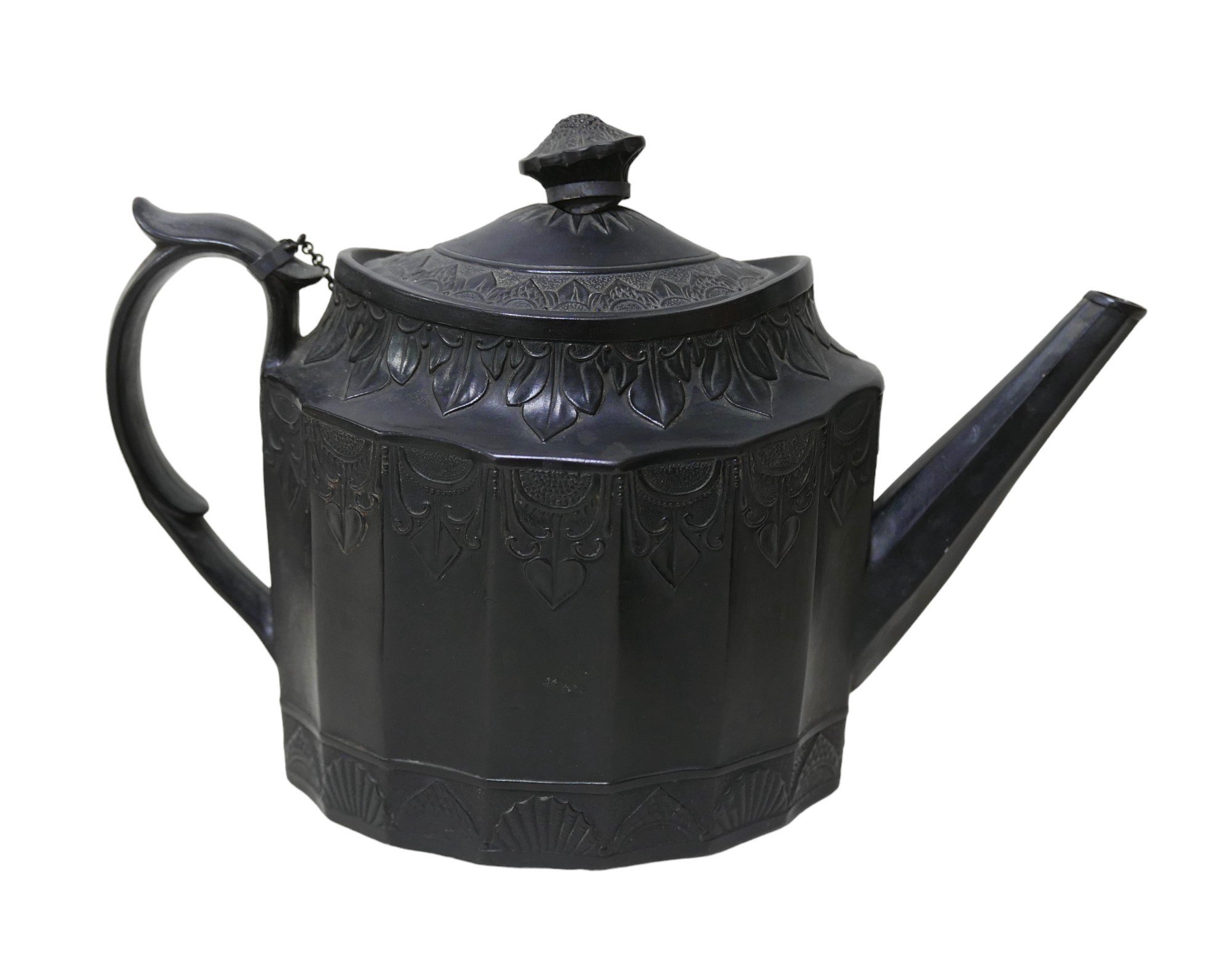 Four pieces of basalt wares, comprising a teapot, 27 by 11.5 by 18cm high, and milk jug, 10.5 by 5.3 - Image 2 of 10