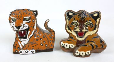 Two Leyland enamelled badges, Tiger cub and Leopard, Bothe have been mounted on wooden mounts,