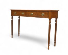 A new burr oak four drawer side/hall table, 126cm by 32cm by 77cm. Made by a cabinet maker to a high