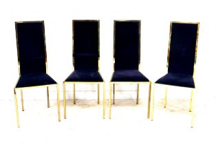 A set of four vintage Italian dining chairs, circa 1970s, designed by Renato Zevi, with brass square