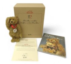 Steiff Teddy Bear with Book 100 years of Steiff teddy Bears, jubilee mohair teddy bear, standing