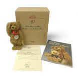 Steiff Teddy Bear with Book 100 years of Steiff teddy Bears, jubilee mohair teddy bear, standing