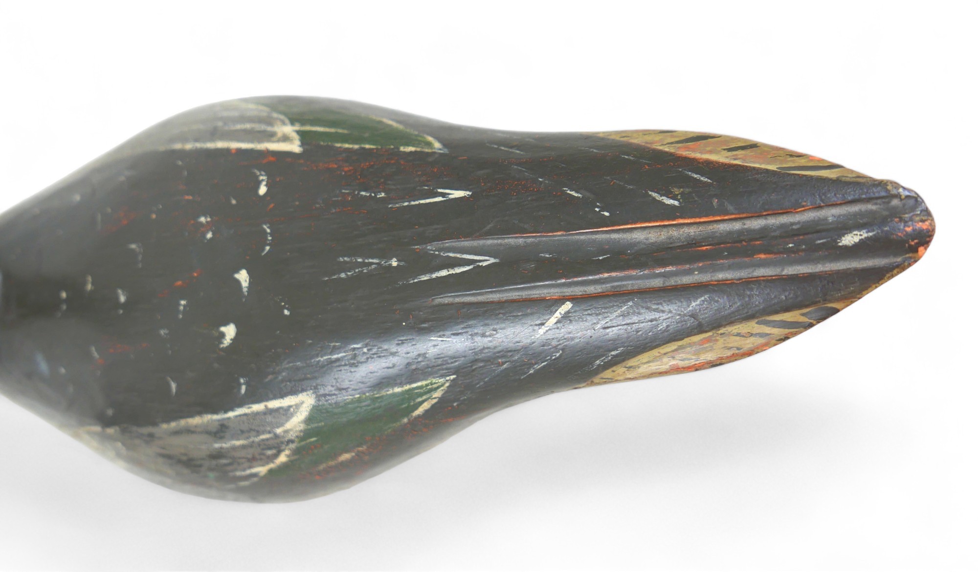 A well carved and painted decoy duck, 35cm by 13cm by 17m tall. - Image 6 of 7