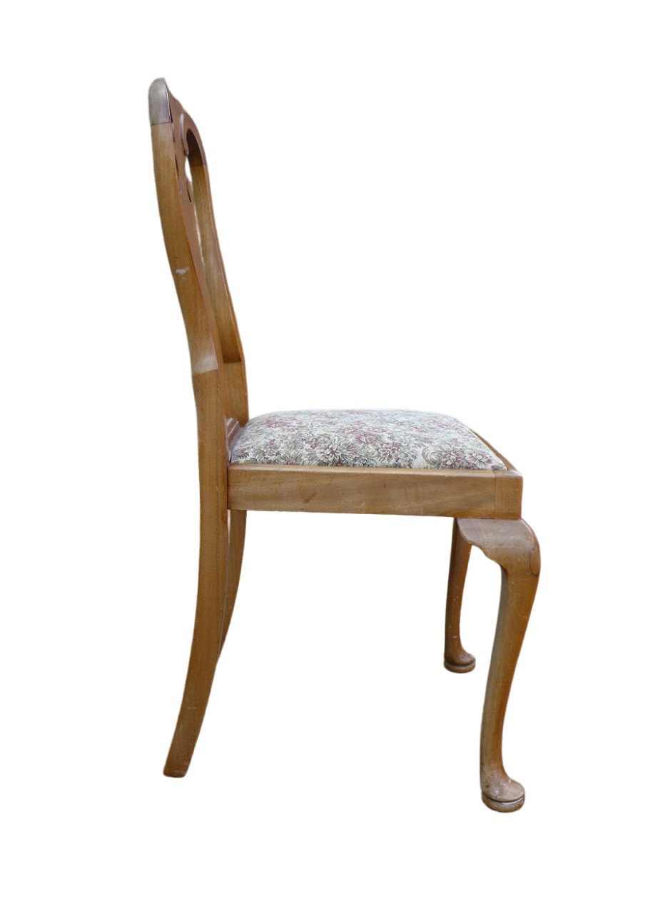 A set of four mid 20th century walnut veneered dining chairs, in Queen Anne style, with drop in - Image 4 of 12