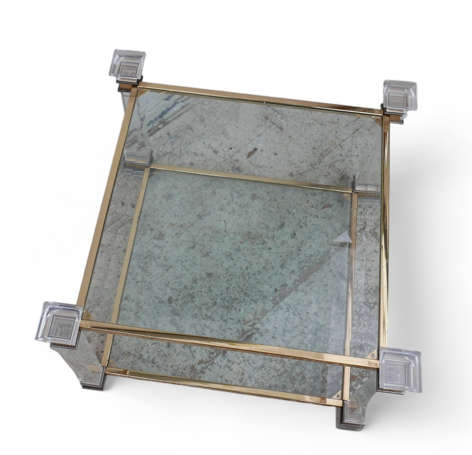 A clear glass and brass /gilt side or coffee table, two tier, square Italian. - Bild 4 aus 4