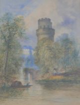 E. S. John (British, 19th century): watercolour of a castle, signed, 60.5 by 46cm, mounted, glazed