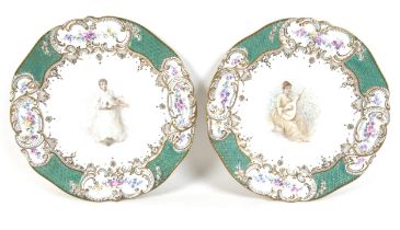 A pair of 19th century Copeland Jewelled Porcelain cabinet plates, each with hand painted figure