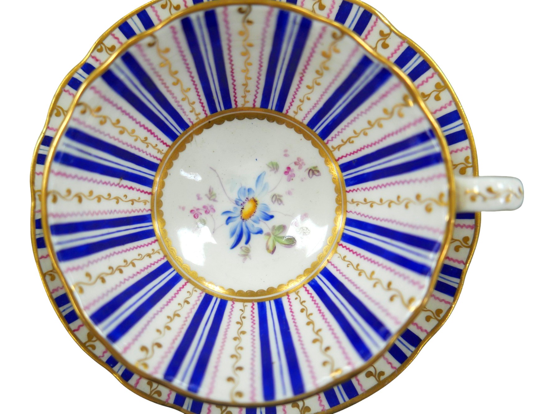 A thirty-four piece part set of 19th century hand painted tea wares, each piece with an individual - Image 11 of 12