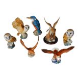 Two Beswick eagles and other bird figurines, including an oversized Kingfisher. (7)