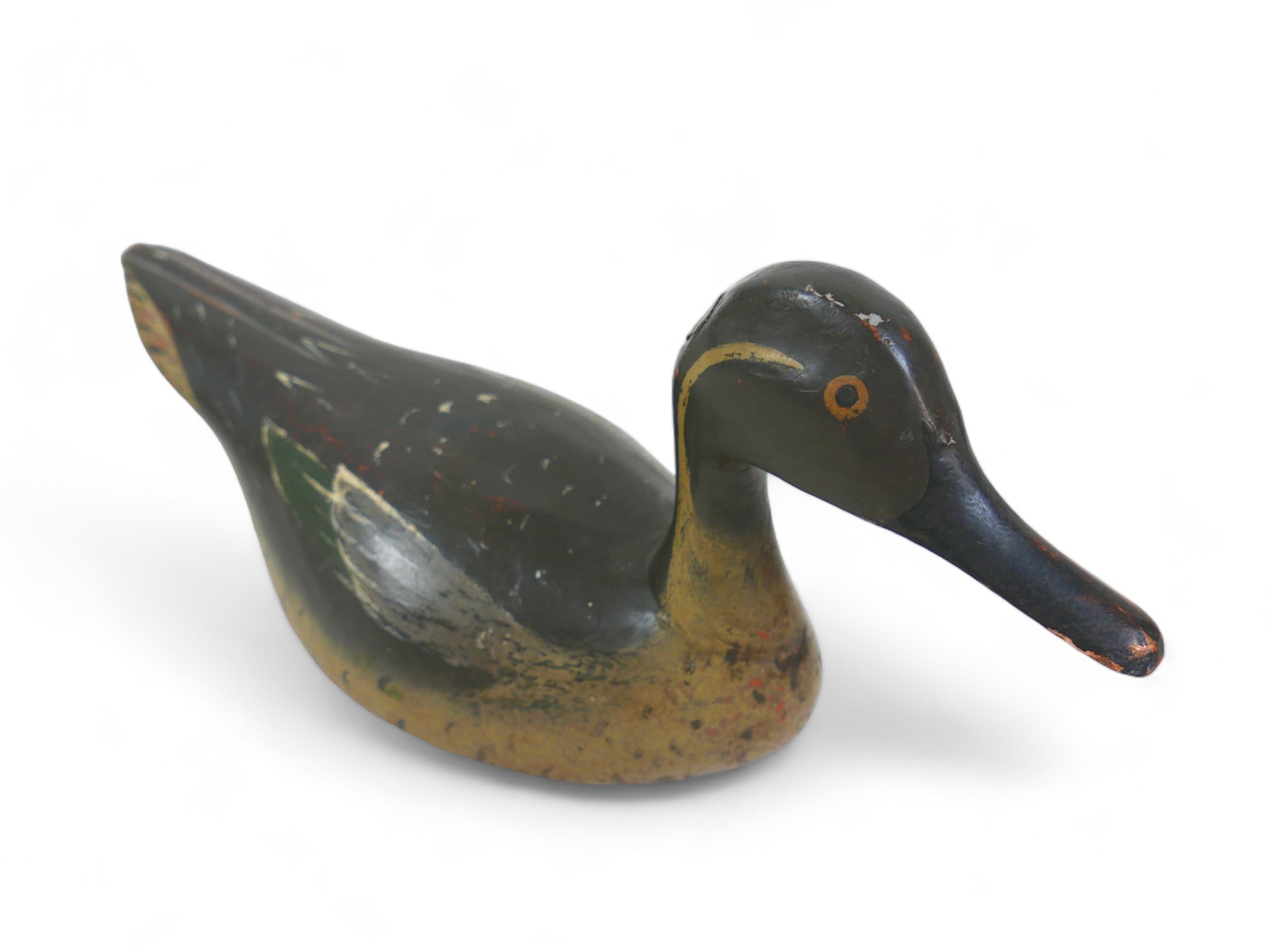 A well carved and painted decoy duck, 35cm by 13cm by 17m tall. - Image 4 of 7