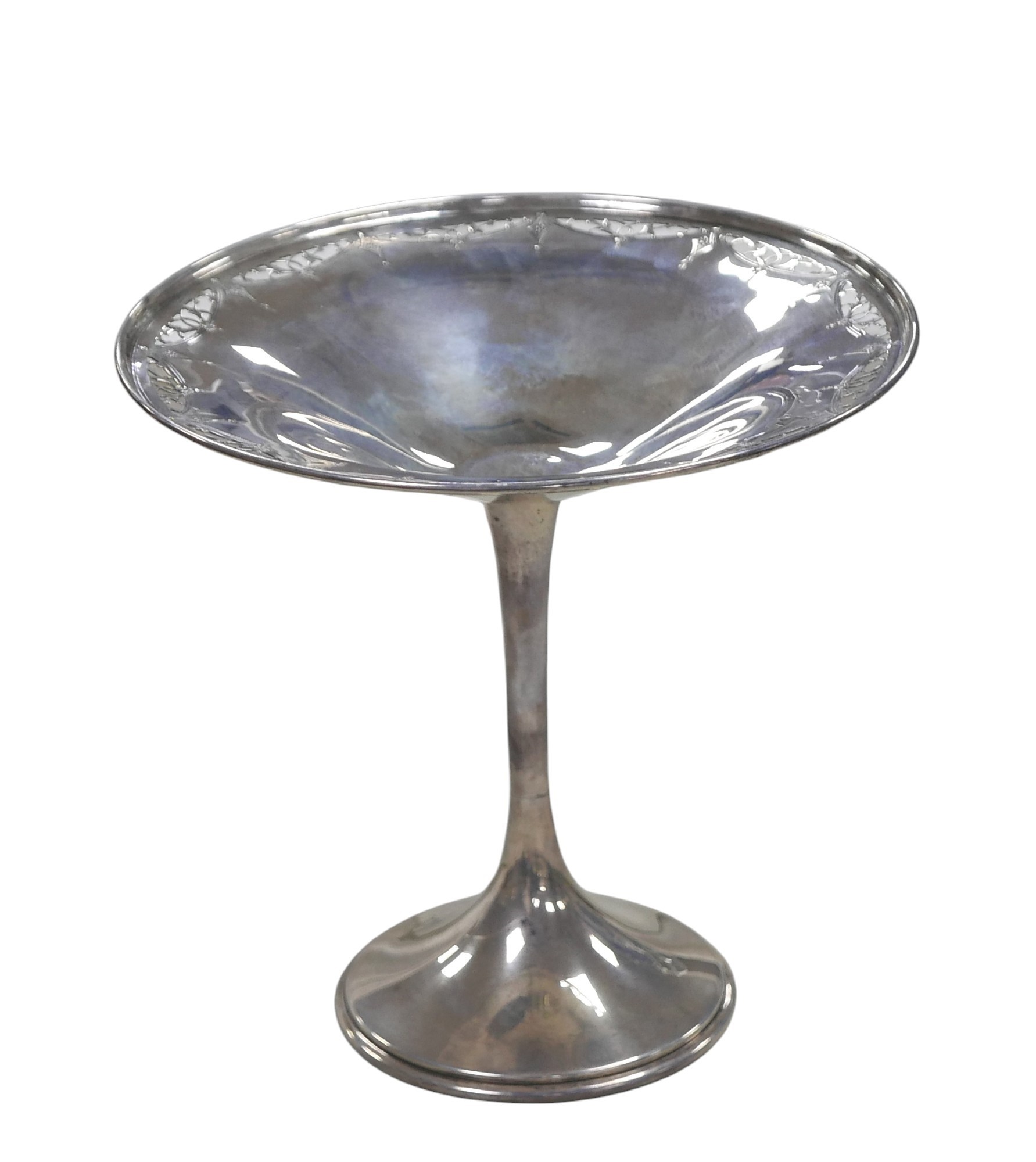 An American silver tazza, with pierced decoration to its top rim, raised upon a circular base