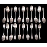 A collection of silver tea spoons, comprising four George III silver teaspoons marked WC for William