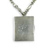 A silver watch chain necklace with white metal vinaigrette with 'Elsa' engraved, chain length