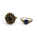 Two 9ct gold ladies dress rings, comprising an Art & Craft style sapphire ring, the stone