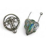 A silver and enamel Art Nouveau style pendant, maker WBs Sheffield, together with a silver brooch in