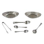 A group of Edwardian and later silver, including two Edwardian bon bon dishes with pierced