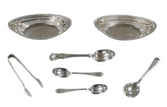 A group of Edwardian and later silver, including two Edwardian bon bon dishes with pierced