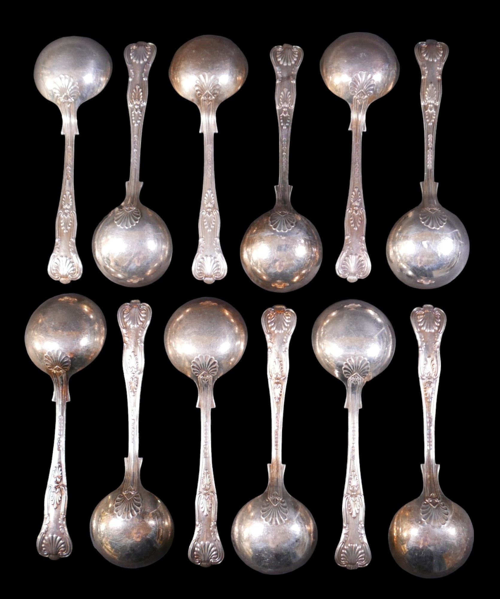 Twelve deep bowl silver soup spoons, Queens pattern with anthemion detail, Henry Birks & Sons Ltd, - Image 2 of 4