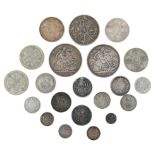 A small group of GB silver coins, including two Victorian Jubilee Head crowns, both 1889, a
