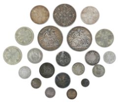 A small group of GB silver coins, including two Victorian Jubilee Head crowns, both 1889, a