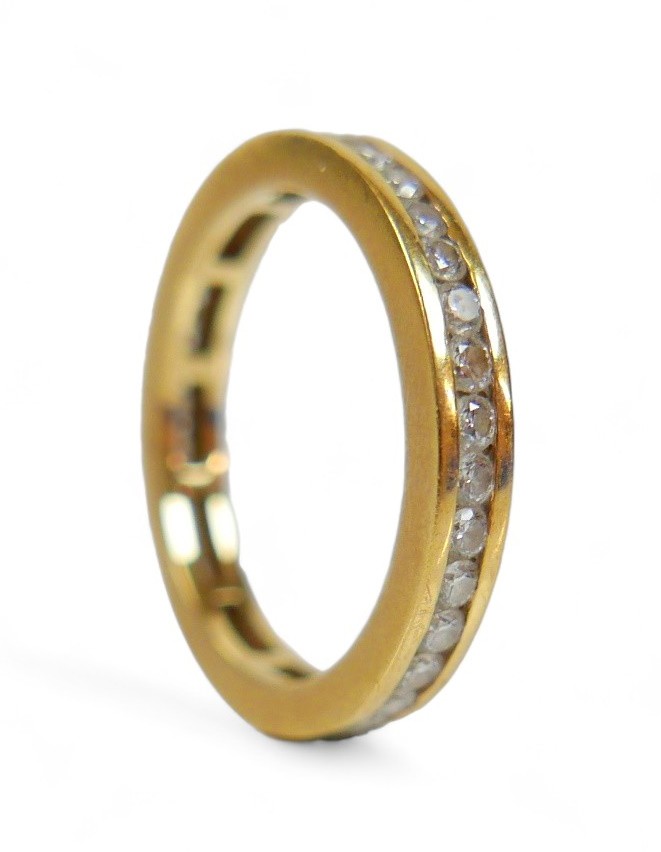 An 18ct yellow gold diamond eternity ring, total 1.00ct G/VS, 3.3mm wide, size R, 4.6g, with C.O.A., - Image 2 of 7