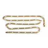 A 9ct open gold link necklace, with one large and three small ring design alternating, 59cm long,