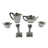 A pair of George V silver candlesticks, rubbed hallmarks, possibly Williams (Birmingham) Ltd.