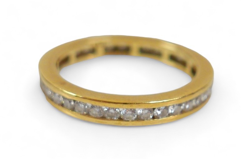 An 18ct yellow gold diamond eternity ring, total 1.00ct G/VS, 3.3mm wide, size R, 4.6g, with C.O.A., - Image 3 of 7