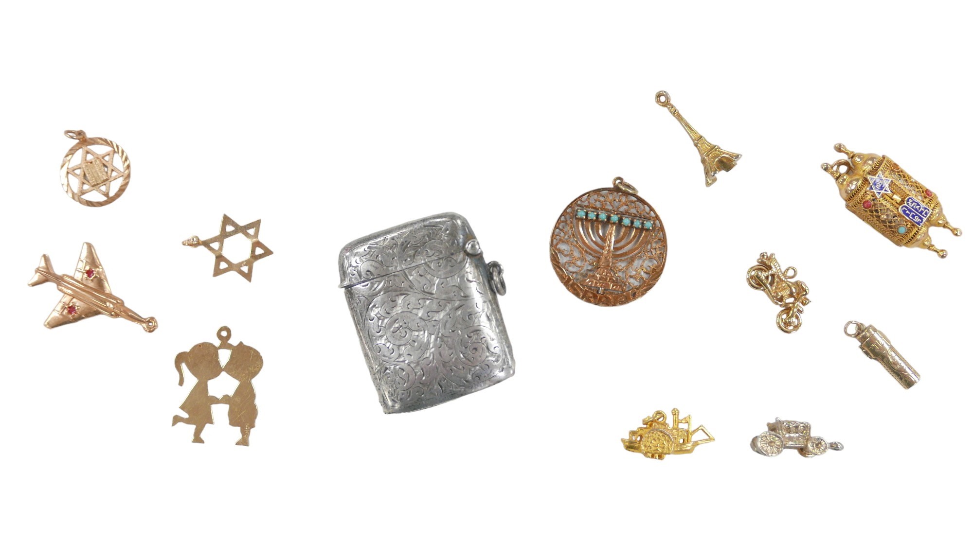 A group of four 14ct gold charms