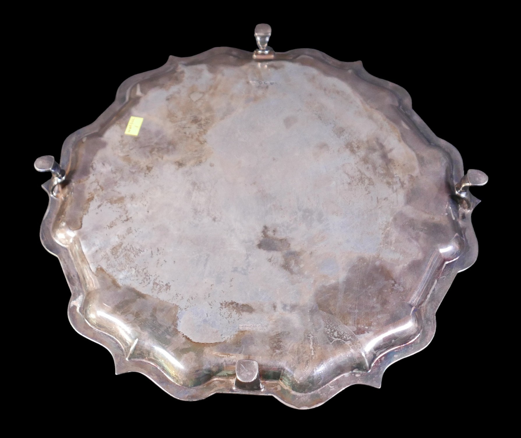 A Garrard & Co Ltd silver tray, on four pad feet with shaped pie crust edge, Sheffield 1967, 36cm - Image 4 of 6