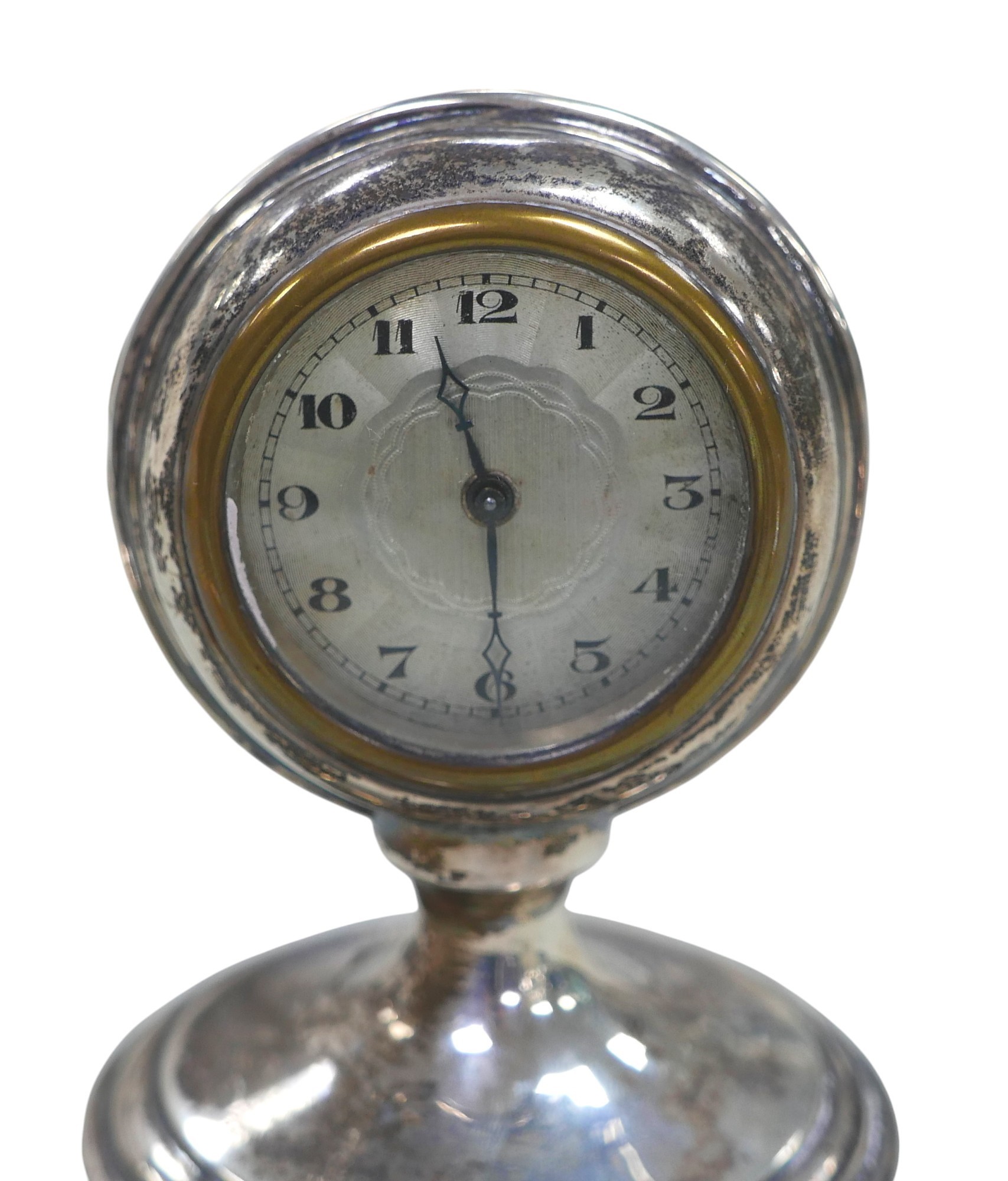 Three pieces of George V silver, comprising a silver cased travel clock with silvered Arabic dial, - Image 2 of 3