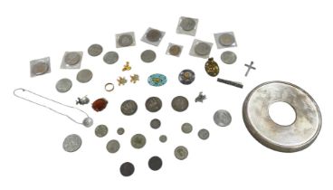 A small collection of 19th century and later coins, including three Victorian crowns and a shilling,