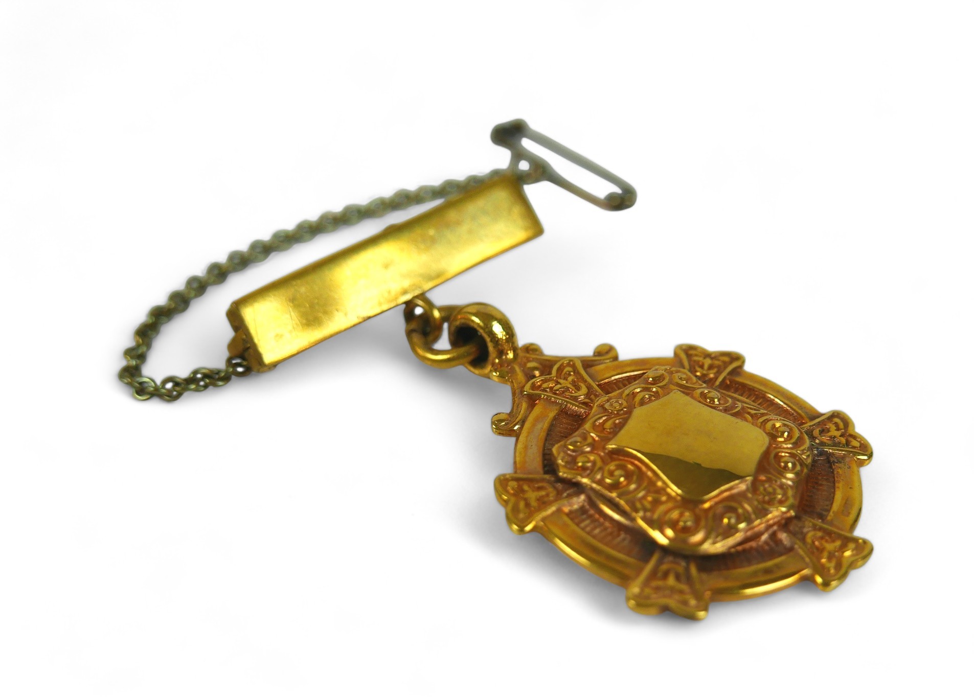 A 9ct gold presentation medal, on yellow metal pin with safety chain, gross weight 7.4g. - Image 2 of 5