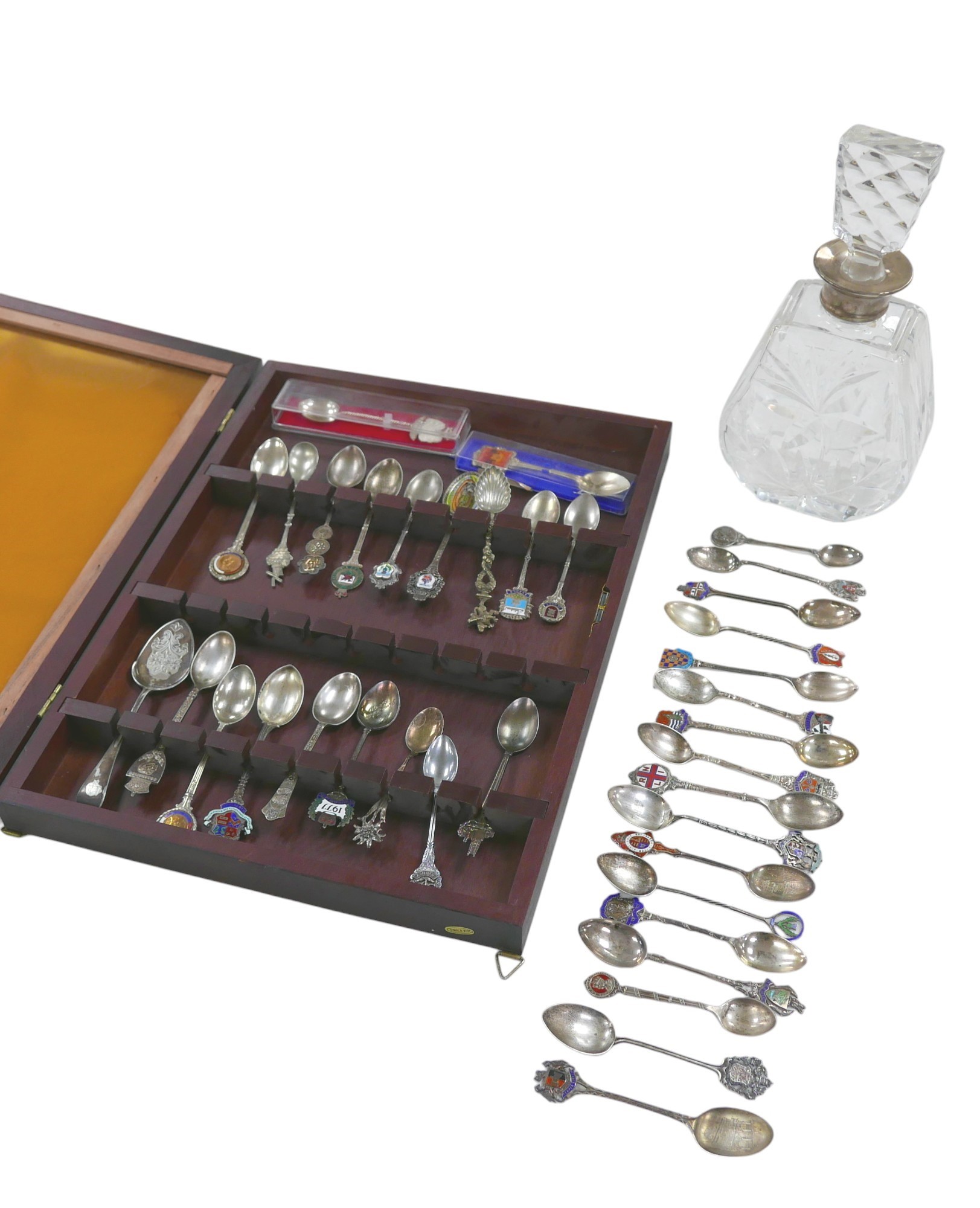 A cased collection of silver and silver plated commemorative teaspoons, approximately 7.2toz of