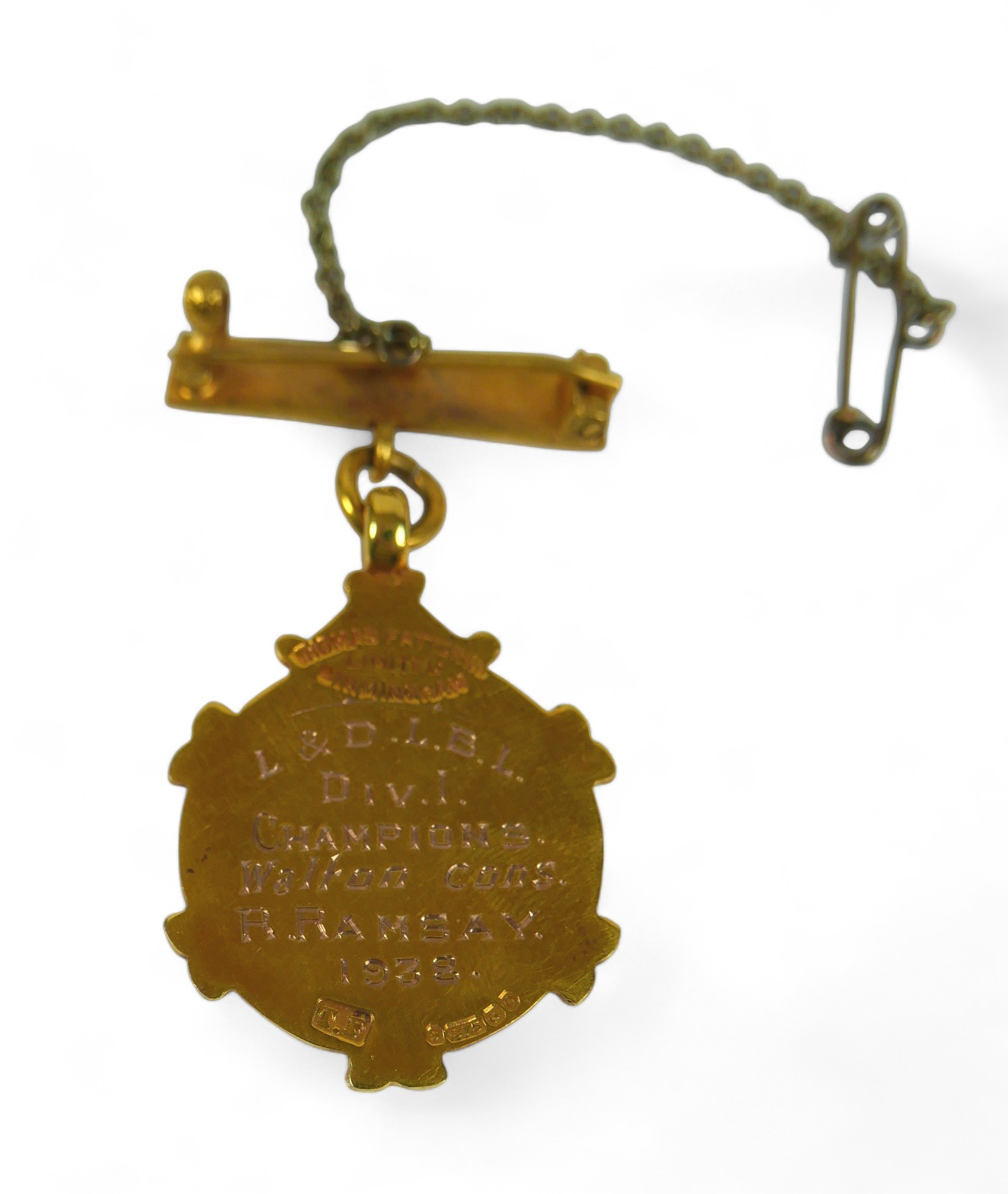 A 9ct gold presentation medal, on yellow metal pin with safety chain, gross weight 7.4g. - Image 3 of 5