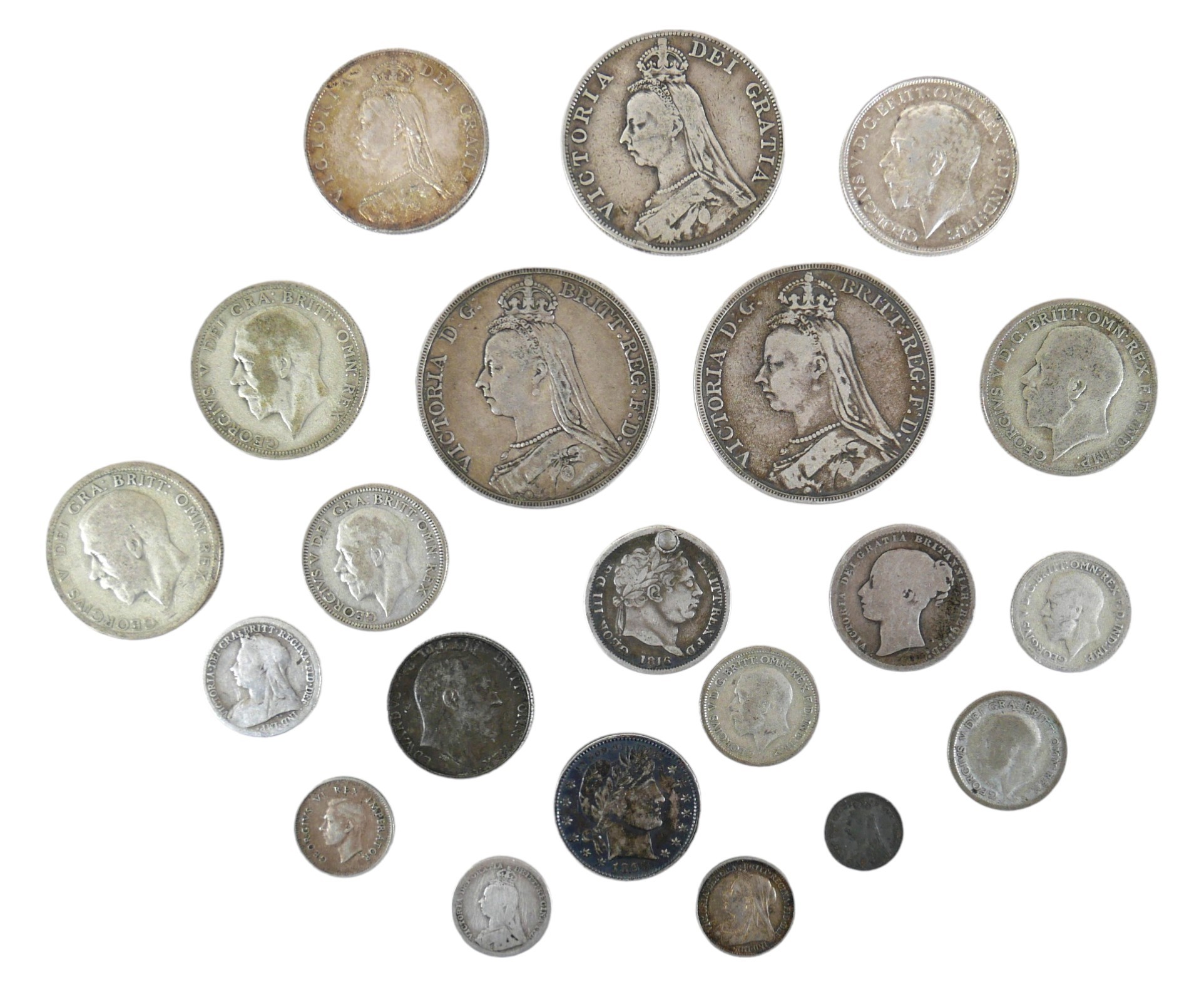 A small group of GB silver coins, including two Victorian Jubilee Head crowns, both 1889, a - Image 2 of 2