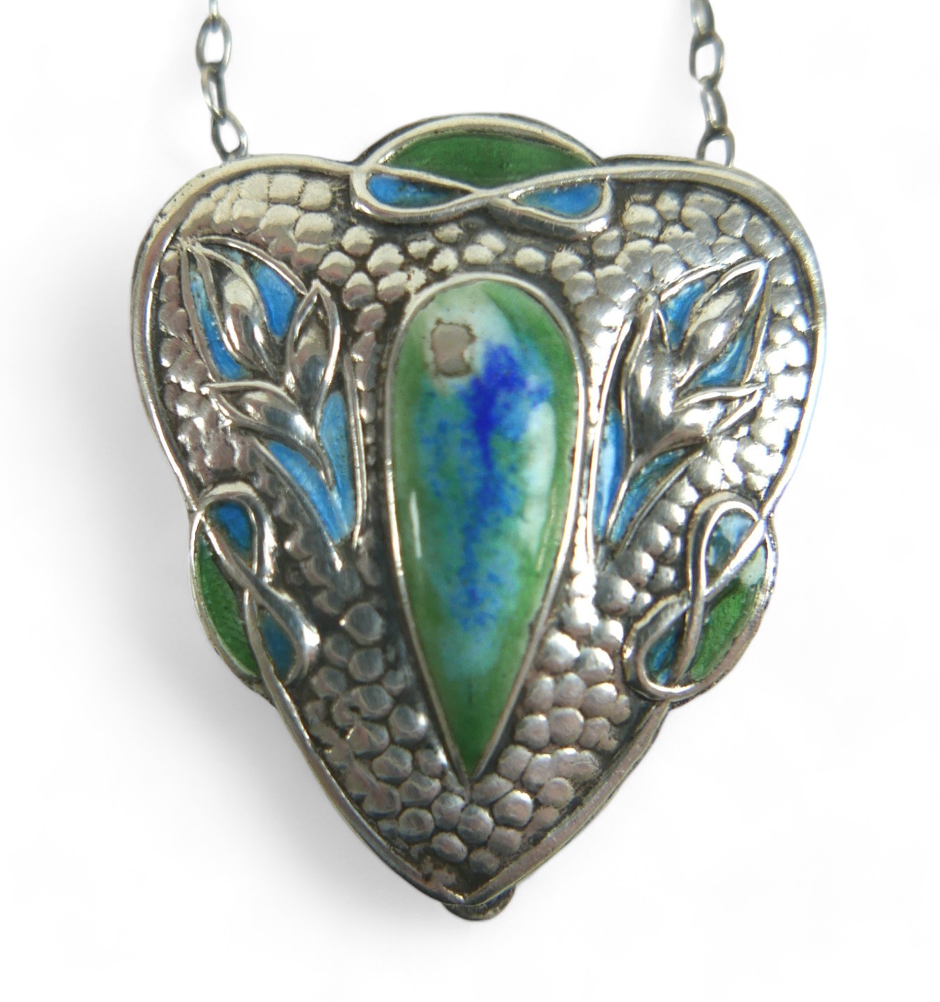 A silver and enamel Art Nouveau style pendant, maker WBs Sheffield, together with a silver brooch in - Image 2 of 5