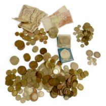 A collection of mainly British coinage including 220g of half silver coins and 30g of silver