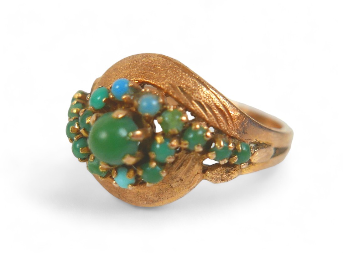 An 18ct Egyptian yellow gold turquoise ring, size O, 6.2g. - Image 3 of 6